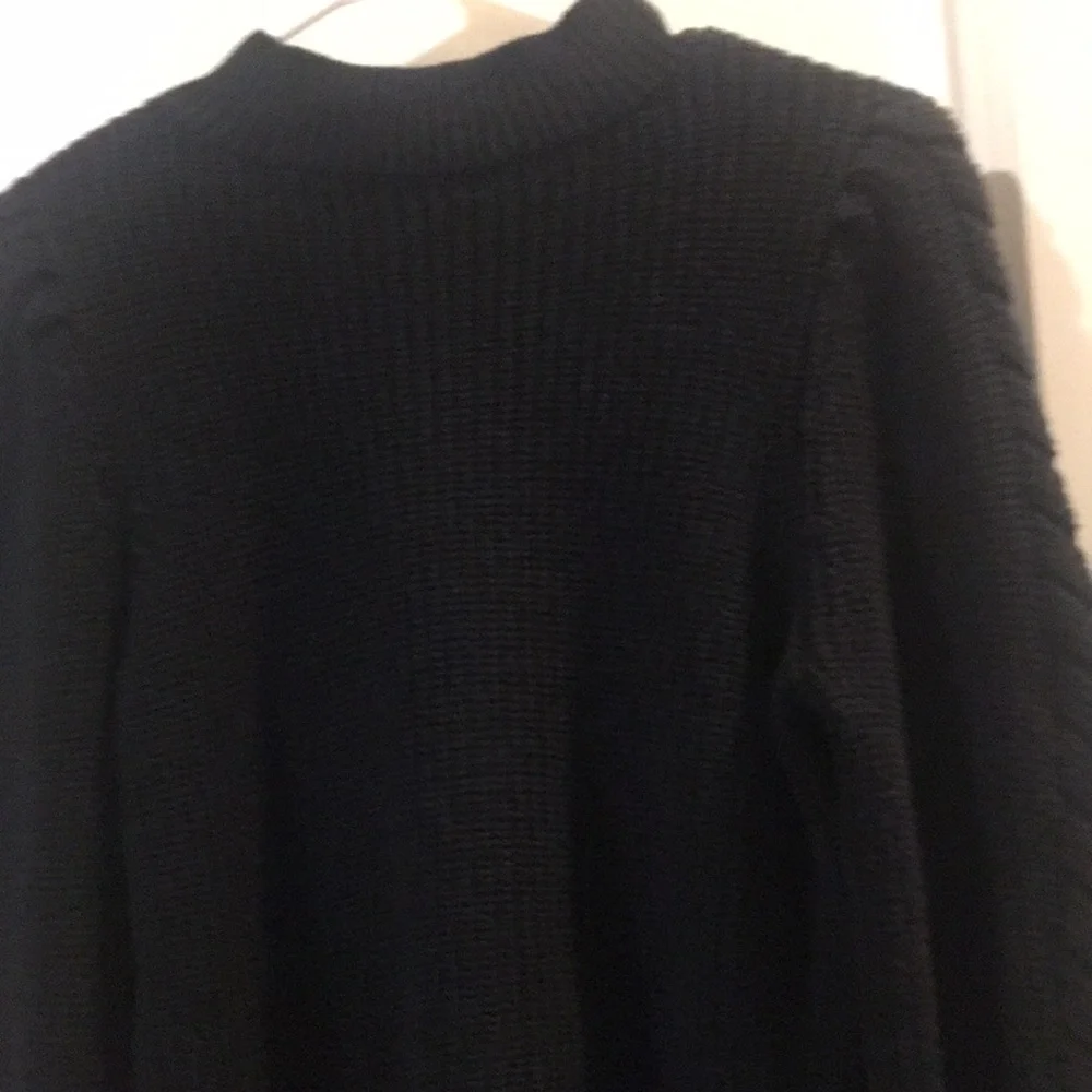 Aqua Pullover Knit Sweater high neck braid detail arms/pleat shoulders size M